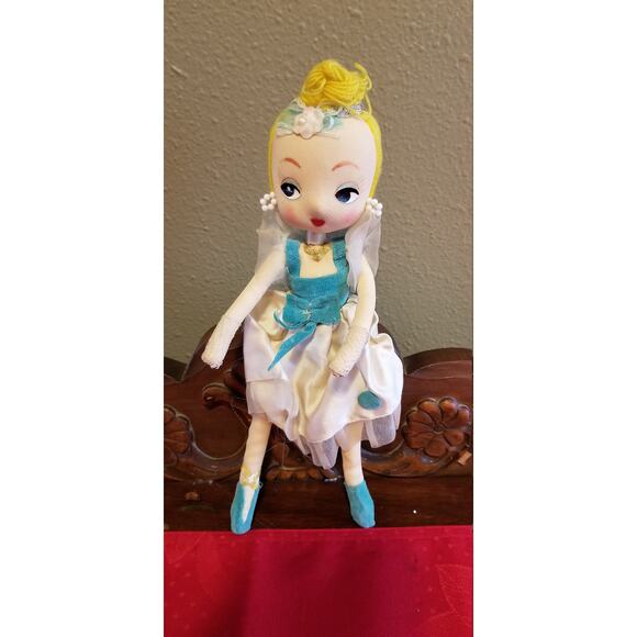 2 Retro Stockinette Posable Dolls, Ballerina Christmas Elf 1960s Vintage Decor - Picture 6 of 7